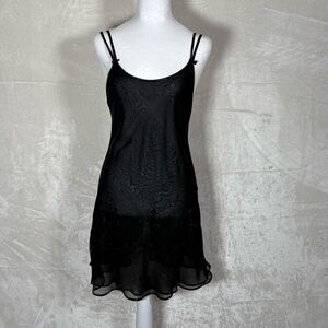 HALSTON Women’s Black Sheer Mini Slip Dress Dark Fairy Whimsigoth Romantic Small